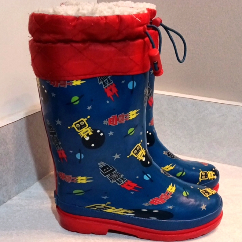 Lily & Dan Kids' Blue and Red Robot Weather Boots